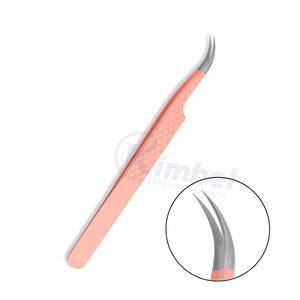 Pince à épiler professionnelle de haute qualité KIMBEL en acier inoxydable à pointe en fibre, droite et courbée, rose, 12 cm, pour extension de cils - Product Image 1