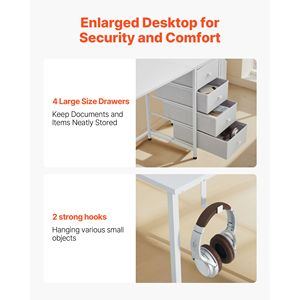 Scrivania Moderna Reversibile da 47 Pollici con Cassetti in Tessuto, Design Semplice e Moderno per Casa, Ufficio, Camera da Letto, in MDF per Hotel - Product Image 4