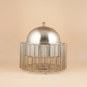 Modern Silver Cage Chafing Dish Stainless Steel Round <b>Buffet</b> Food Warmer With Dome Lid Luxury Birdcage Style Catering <b>Server</b> - Product Image 1