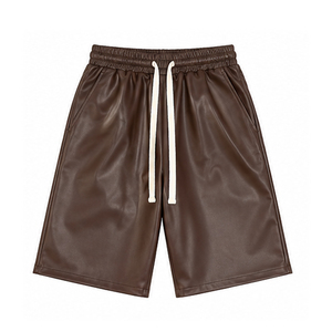 Shorts Bermuda en Similicuir pour Homme avec Cordon de Serrage, Couleur Unie, Décontracté, Tissé, Revêtement PU, Respirant, avec Poches, Short en Cuir - Product Image 4