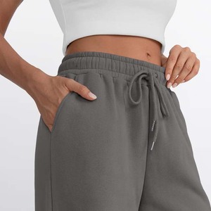 Women's High Waist Wide Leg Fleece Pants <b>Drawstring</b> Closure Solid Color Casual Loose Fit Full Length Gray Sweatpants <b>Trousers</b> - Product Image 6