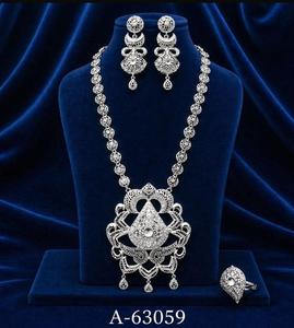 Parure de bijoux ethniques de créateur en zircon, boucles d'oreilles pendantes longues, plaqué argent, collection fiançailles, anniversaire, mariage A-63059 - Product Image 1