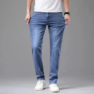 Street <b>Elastic</b> <b>Jeans</b> Men Denim Cargo Pants Wash Solid Color Multi Pockets Casual Mid <b>Waist</b> Solid Color Denim Casual Autumn Wear - Product Image 1
