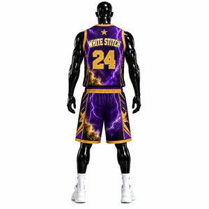 <b>White</b> Stitch <b>Womens</b> Basketball <b>Shorts</b> Purple Gold Lightning Print 24 Crew Neck Sleeveless Heat-Transfer Breathable Spandex/Nylon - Product Image 6