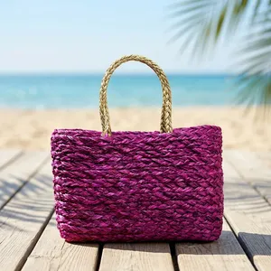 Panier de rangement en rotin violet tissé à la main avec poignée naturelle, forme circulaire, moderne, multi-usages, pour un rangement soigné - Product Image 5