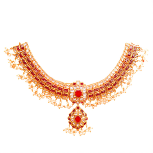 <b>Ruby</b> and White Kemp Choker <b>Necklace</b> Set-Designer Bridal Fine Jewelry - Product Image 2