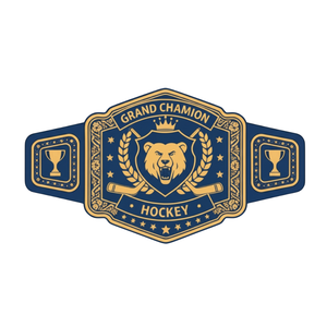 Grand Champion Hockey Title Belt with Bear Emblem and Cup Designs Premium Quality Customizable Leather Belt for Hockey Fans - Product Image 2