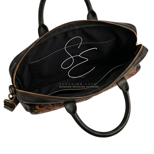 Sac à bandoulière en cuir véritable Western pour homme, classique, à motifs floraux, pour ordinateur portable, avec sangle réglable, sac d'affaires unisexe, sac messager noir - Product Image 5