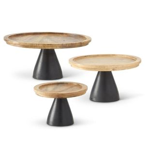 Juego de 3 Soportes de Madera de Lujo para Tartas con Base de Metal Negra, Pedestal para Exhibición de Postres, Decoración para Bodas y Fiestas - Product Image 1