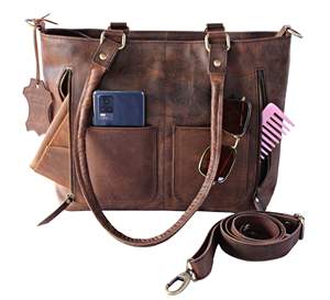 Sac à main décontracté pour femme en cuir véritable marron, sac fourre-tout, sac bandoulière, sac de soirée, sacoche marron - Product Image 1