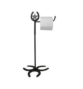 Soporte de Papel Higiénico de Metal Negro Hecho a Mano Estilo Vintage con Estante para Baño, de Pie y con Almacenamiento - Product Image 1