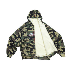 Men's Oversized Camouflage Hooded Sweatshirt Zipper Front Embroidered Forever Logo French Terry Cotton Autumn Casual Wear - Product Image 2