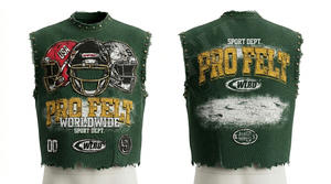 Gilet streetwear sans manches pour homme, effet vieilli, avec impression graphique personnalisée, en jersey de coton décontracté, col à rivets, style t-shirt musculaire - Product Image 3