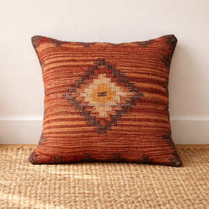 Vintage Kilim Throw <b>Pillow</b> Cover with Tribal Diamond Motif for Bohemian Farmhouse & Southwestern Living Room Decor - Product Image 1
