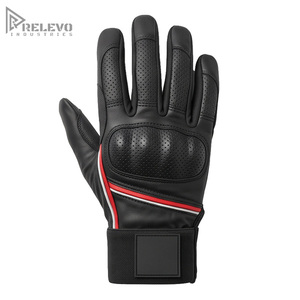 Gants de moto en cuir personnalisés OEM, en cuir de vachette perforé, avec protection des articulations, paume imprimée en silicone, sangle de poignet en néoprène, gants de conduite - Product Image 1