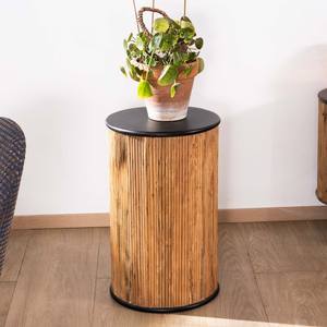 Vandana Crystal Frame Two-tone fluted <b>stool</b> in acacia <b>wood</b> with an oiled finish, Boogie style, <b>vintage</b> style - Product Image 1