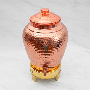 Hammered Copper Eco-Friendly Water Dispenser <b>Jar</b> Lid Manual <b>Tap</b> Brass Base Modern Drink Serving Pot Bar Accessories Custom Logo - Product Image 1