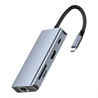 Docking Station Aluminium Alloy USB-C 8-in-1 4K 60Hz USB Hub dengan RJ45 100W PD Pembaca Kartu SD TF untuk Laptop Tersedia
