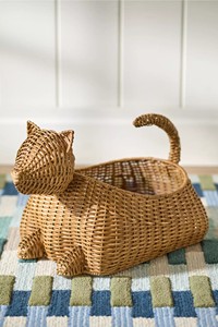 Adorable Rattan Cat Storage <b>Basket</b> Woven Animal Shape Organizer <b>Basket</b> Decorative Toy Bin Ideal For Nursery Room Decor - Product Image 3