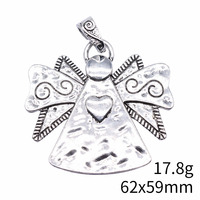 Pendentif ange ailé 62x59mm en alliage de zinc argenté antique pour ornement d'arbre de Noël