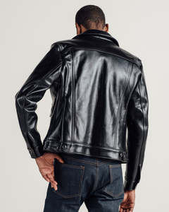 Veste en cuir noir pour homme, style moto, col rabattu, fermeture à boutons, coupe classique, tendance automne - Product Image 2