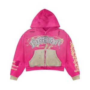Sudadera con Capucha Oversize con Cremallera y Estampado de Marca, Bolsillo Frontal, Estilo Urbano para Hombre, Moda Americana, Estilo USA - Product Image 3