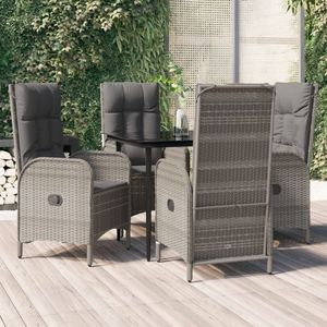Juego de comedor de patio de ratán polivinílico negro y gris de 5 piezas con cojines Juegos de jardín - Product Image 1