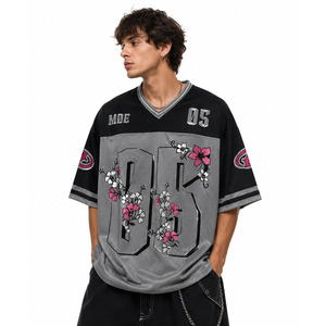 Maillot de football américain surdimensionné à imprimé floral vintage, personnalisable par sublimation, faible MOQ, fournisseur, vêtements de sport entièrement personnalisables, OEM - Product Image 1