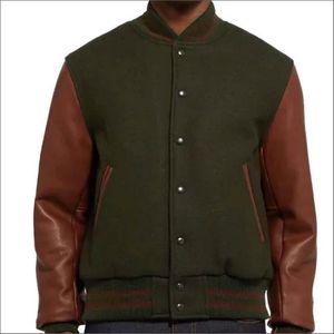 Chenille Patches Logo Polyester Sleeve Stand Collar Solid Pattern Button Detail Letterman Varsity Jackets for <b>Men</b> - Product Image 3