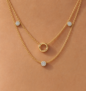 สร้อยคอเพชรทรงกลมเพาะเลี้ยงในห้องปฏิบัติการแบบซ้อนชั้น ทองคำแท้ 14K 18K จี้วงกลมเปิด 0.50 กะรัต DEF VVS สร้อยคอแต่งงาน ODM - Product Image 2