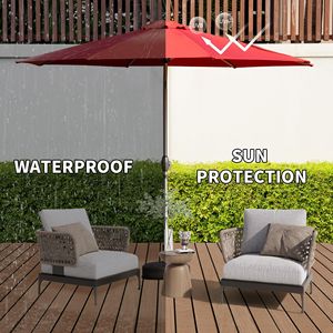 Ombrellone da Patio da 2,7 m con Manovella Inclinabile a Pulsante, Protezione UV, Impermeabile, Ombrellone da Giardino per Esterni 8 - Product Image 3