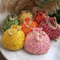 Sac Potli en coton brodé et perlé, léger, fait main, personnalisable, avec cordon de serrage, pour mariage, soirée, mariée, rangement