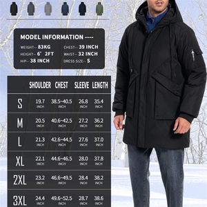<b>Men's</b> <b>Long</b> Hooded Puffer Jacket <b>Black</b> Solid Color Windproof Thick Polyester Winter Casual <b>Coat</b> Zipper Closure Regular Fit - Product Image 6