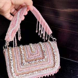 Luxury Blush Pink Velvet Handcrafted <b>Evening</b> <b>Bag</b> – Exquisite Rose <b>Gold</b> Bead and Crystal Embroidered Party Purse - Product Image 3