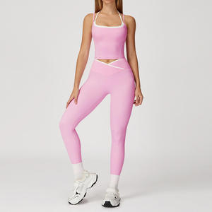 Nouvel ensemble de yoga 2026 pour femme, séchage rapide, taille haute, grandes tailles, avec étiquette, soutien-gorge, pantalon évasé, leggings, short, couleur contrastante - Product Image 5