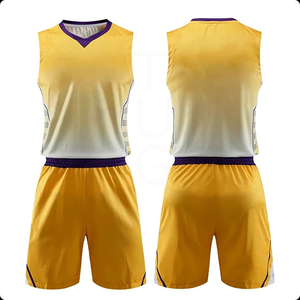 Ensemble de maillots de basket-ball pour hommes, sans manches, col en v, maille respirante, dégradé jaune, blanc, violet, uniforme d'été - Product Image 6