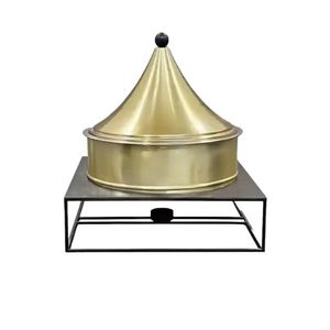 Traditional Arabic Etched Brass <b>Chafing</b> <b>Dish</b> <b>Set</b> with Conical Hammered Lids Premium Food Warmer for Luxury Wedding <b>Buffet</b> - Product Image 3
