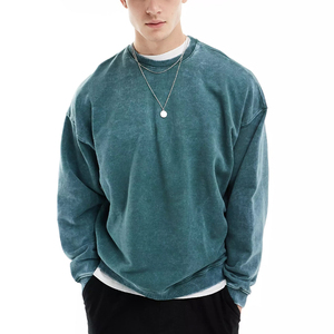 เสื้อสเวตเชิ้ตผู้ชายแบบสั่งทำ OEM ล้างสีแบบแอซิด แขนเสื้อแบบแร็กแลน ผ้าเฟรนช์เทอร์รี่ คอกลม ปักลาย แฟชั่นเทรนด์ฤดูใบไม้ร่วง - Product Image 1