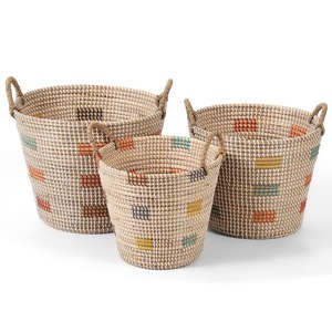 ชุดตะกร้าหวายสีสันสดใส 3 ใบ ตะกร้าเก็บของทำมือ ขายส่ง เป็นมิตรกับสิ่งแวดล้อม ผลิตในเวียดนาม - Product Image 1