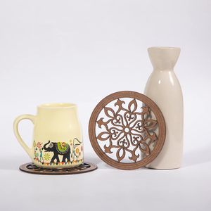Custom Logo Laser Engraved Bohemian Design Wood <b>Coaster</b> Set Holder Non-Toxic Handmade <b>Drink</b> <b>Coasters</b> for Bar Coffee Table Decor - Product Image 6