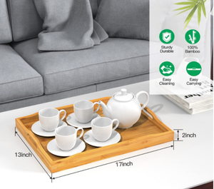 Bandeja de Servir de Bambú Rectangular con Patrón de Plantas Grabado, Hecha a Mano, Estilo Chino Tradicional, Platos y Vajilla - Product Image 3