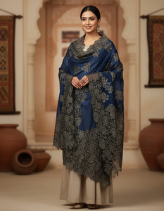 Women's Lightweight Breathable Anti-Bacterial Durable Merino <b>Wool</b> Silk Blend Long All Seasons Fashion Shawl 5 Side Floral Lace - Product Image 3