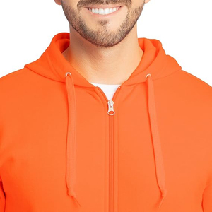 Men's Orange Hooded <b>Zip</b>-Up Sweatshirt Regular Fit Cotton Fleece Casual Autumn <b>Hoodie</b> with Front <b>Pocket</b> - Product Image 3