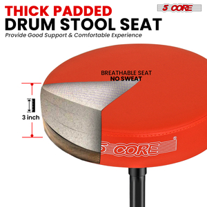 Taburete de Batería de 5 Núcleos Rojos con Asiento Acolchado de Espuma Viscoelástica de 3 Pulgadas de Grosor, Cómodo, Capacidad de 330 Libras, Ajustable - Product Image 2