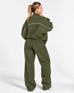 <b>Women's</b> Contrastline Full Zip Tracksuit Two Piece Casual Outfit Relaxed <b>Jacket</b> And Wide Leg Pants Matching Apparel Set Style - Product Image 2