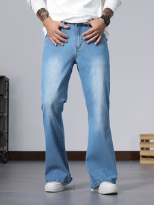 Jeans de Mezclilla Rectos para Hombre, Corte Regular, Algodón Ecológico, Transpirables, de Alta Calidad, Diseño Paisley Azul Gótico, para Verano - Product Image 5