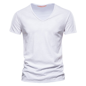 Men V Neck T Shirt Bamboo Fiber Knitted Short Sleeve Tee Breathable Quick Dry Casual Wear - Product Image 1