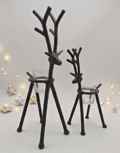 Set of 2 Matte <b>Black</b> Candle Holder Tabletop Handmade Taper Candleholder Glass Hurricane Taper Reindeer Candle Holder for Wedding - Product Image 2