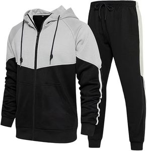 Ensemble de survêtement athlétique imprimé pour homme, haute qualité, hiver, à capuche, manches longues, fermeture éclair intégrale, jogging, 2 pièces, patchwork - Product Image 1