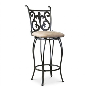 Tabourets de bar en fer forgé sur mesure en gros, chaises hautes commerciales en métal, mobilier d'extérieur pour jardin et balcon, coussin crème, style transitionnel - Product Image 1
